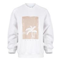 RUSTY SUNSET PALM OVERSIZE CREW NECK FLEECE Sweatshirt Damen - White