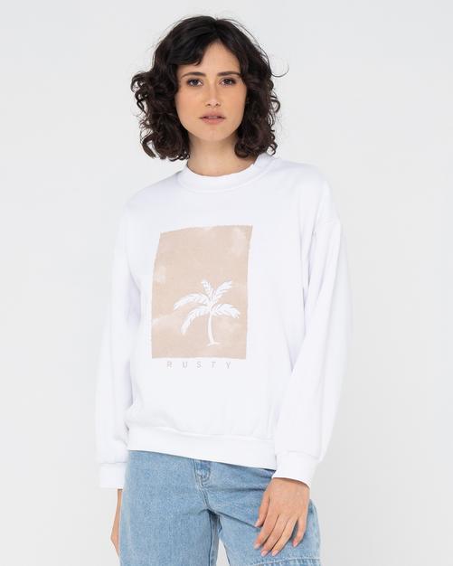 Rückansicht von RUSTY SUNSET PALM OVERSIZE CREW NECK FLEECE Sweatshirt Damen White