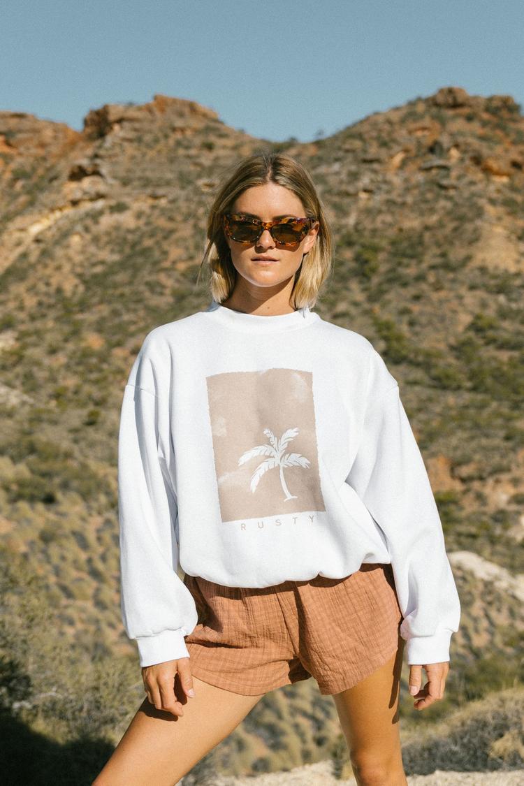 RUSTY RUSTY SUNSET PALM OVERSIZE CREW NECK FLEECE Sweatshirt Damen - White - 2 | SportScheck