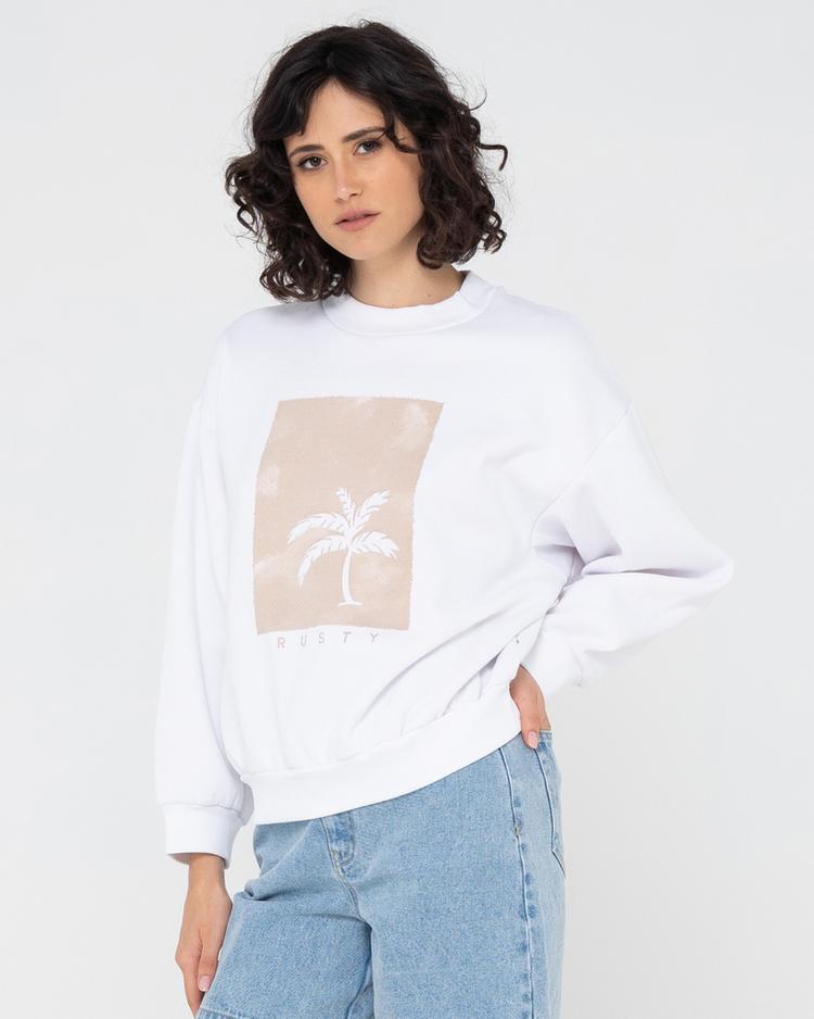 RUSTY RUSTY SUNSET PALM OVERSIZE CREW NECK FLEECE Sweatshirt Damen - White - 3 | SportScheck