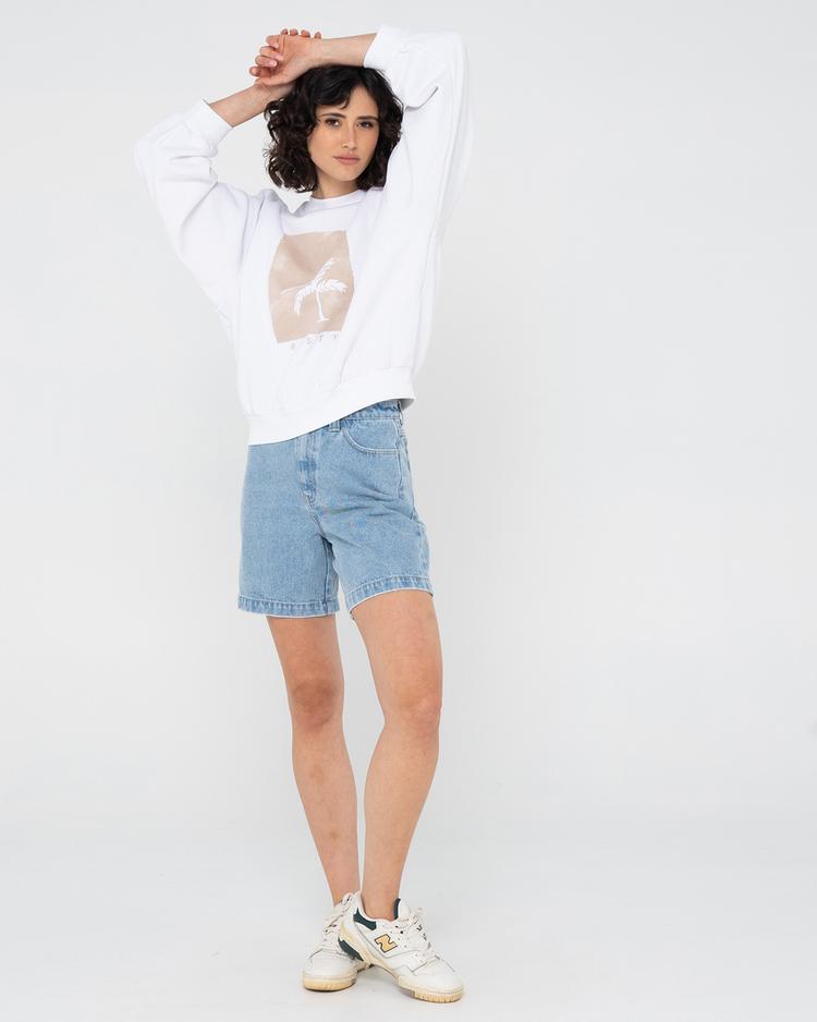 RUSTY RUSTY SUNSET PALM OVERSIZE CREW NECK FLEECE Sweatshirt Damen - White - 5 | SportScheck