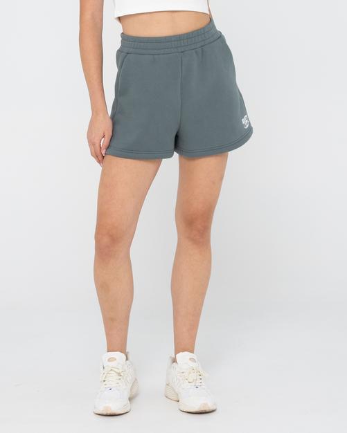 Rückansicht von RUSTY BUSY LIVING FLEECE SHORT Sweatshorts Damen Dusty Teal