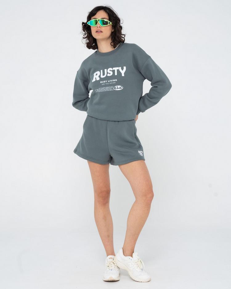 RUSTY RUSTY BUSY LIVING RELAXED CREW FLEECE Rundhalspullover Damen - Dusty Teal - 2 | SportScheck