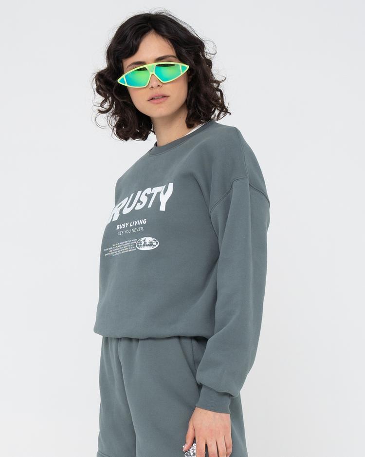 RUSTY RUSTY BUSY LIVING RELAXED CREW FLEECE Rundhalspullover Damen - Dusty Teal - 4 | SportScheck