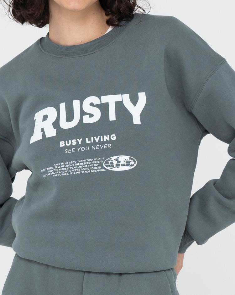 RUSTY RUSTY BUSY LIVING RELAXED CREW FLEECE Rundhalspullover Damen - Dusty Teal - 5 | SportScheck