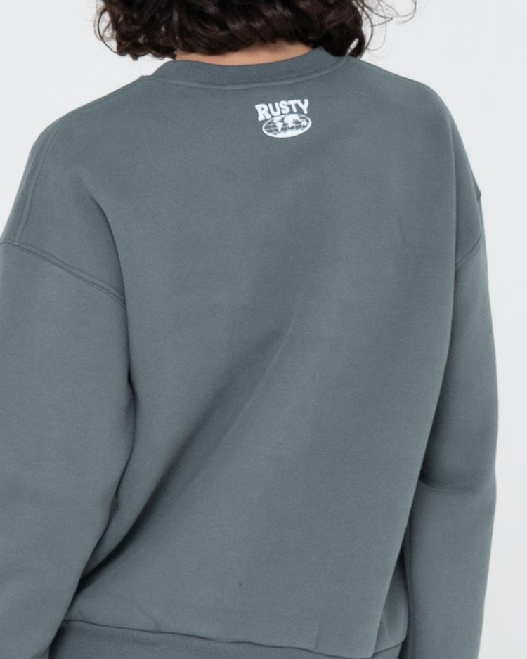 RUSTY RUSTY BUSY LIVING RELAXED CREW FLEECE Rundhalspullover Damen - Dusty Teal - 6 | SportScheck