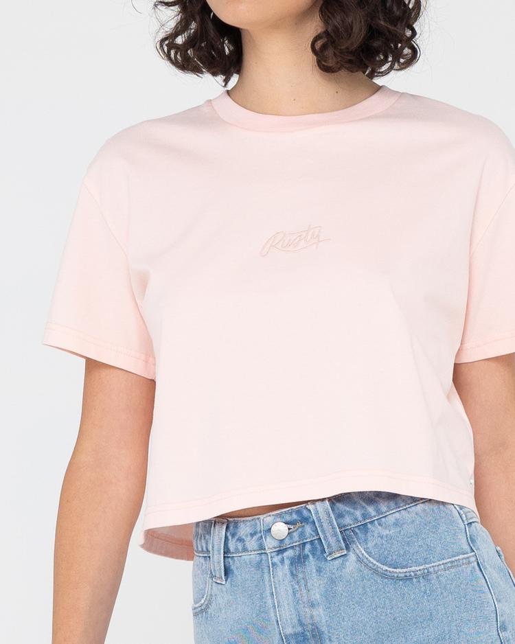 RUSTY RUSTY RUSTY SCRIPT RELAXED FIT CROP TEE T-Shirt Damen - Pastel Pink - 3 | SportScheck