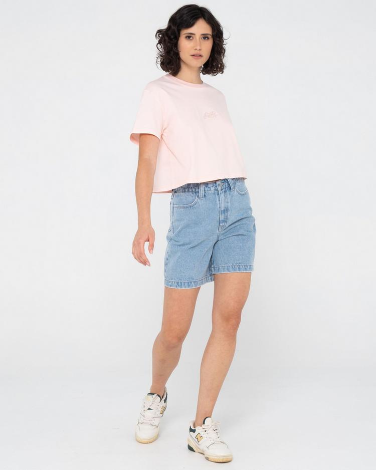 RUSTY RUSTY RUSTY SCRIPT RELAXED FIT CROP TEE T-Shirt Damen - Pastel Pink - 4 | SportScheck