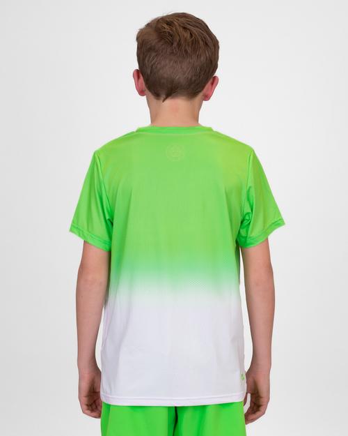 Rückansicht von BIDI BADU Crew Junior Tee black Tennisshirt Kinder Neongrün/Weiß