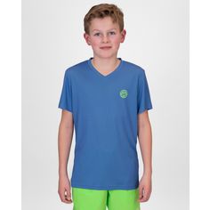 BIDI BADU Crew Inside Out Junior V-Neck Tee Tennisshirt Kinder Blau/Neongrün