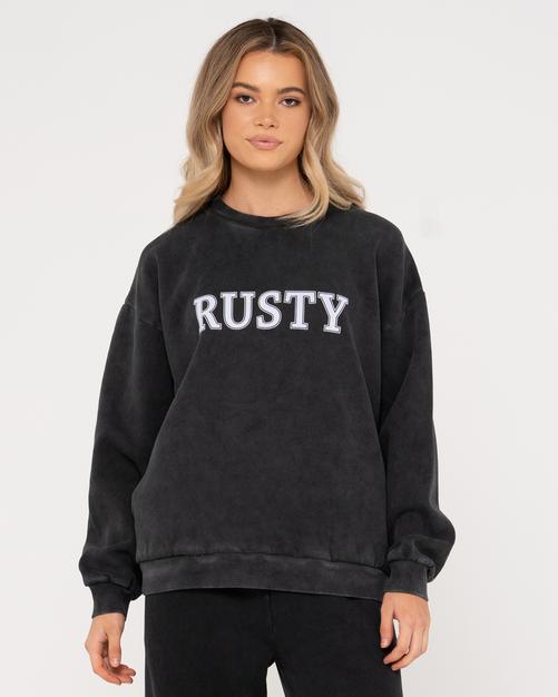 Rückansicht von RUSTY RUSTY OVERSIZE CREW FLEECE Sweatshirt Damen Washed Black