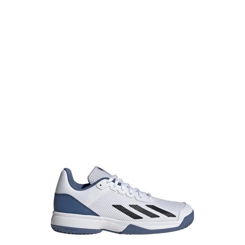 Rückansicht von adidas Courtflash Tennisschuh Sneaker Kinder Cloud White / Core Black / Crew Blue