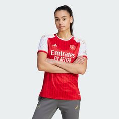 Rückansicht von adidas FC Arsenal 23/24 Heimtrikot Fußballtrikot Damen Better Scarlet / White