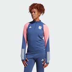 Rückansicht von adidas Olympique Lyon Tiro 23 Trainingsoberteil Funktionssweatshirt Damen Tech Indigo / Hazy Rose