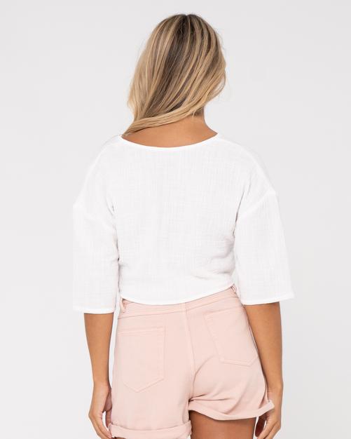 Rückansicht von RUSTY SOMEWHERE TWISTED REVERSIBLE TOP 2-in-1 Top Damen White