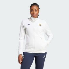 Rückansicht von adidas Real Madrid Anthem Jacke Trainingsjacke Damen White