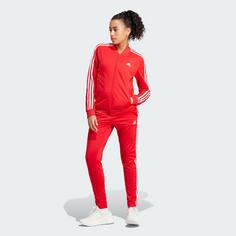 Rückansicht von adidas Essentials 3-Streifen Trainingsanzug Trainingsjacke Damen Better Scarlet / White