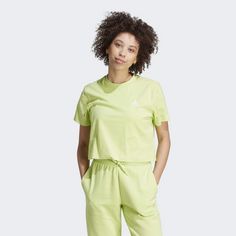 Rückansicht von adidas Scribble Embroidery Crop-Shirt T-Shirt Damen Pulse Lime / Black