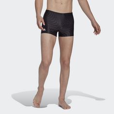 Rückansicht von adidas Allover Graphic Boxer-Badehose Badeshorts Herren Black / Grey Six