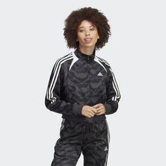 Rückansicht von adidas Tiro Suit Up Lifestyle Trainingsjacke Outdoorjacke Damen Carbon / Black / White / White