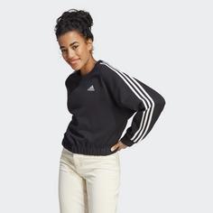 Rückansicht von adidas Essentials 3-Streifen Crop Sweatshirt Langarmshirt Damen Black / White