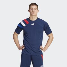 Rückansicht von adidas Fortore 23 Trikot Fußballtrikot Herren Team Navy Blue 2 / Team Collegiate Red / White / Royal Blue