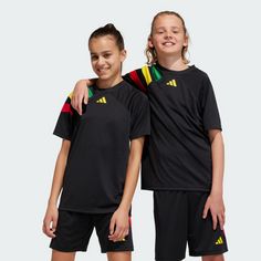 Rückansicht von adidas Fortore 23 Trikot Fußballtrikot Kinder Black / Team Green / Team Yellow / Team Collegiate Red