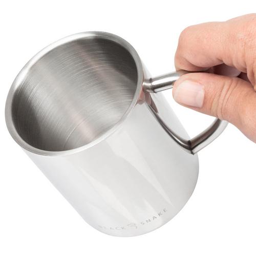 Rückansicht von Black Snake Camping Set Tasse und Essbesteck Geschirrset Silber