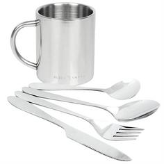 Black Snake Camping Set Tasse und Essbesteck Geschirrset Silber