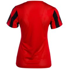 Rückansicht von Nike Striped Division IV Fußballtrikot Damen rot / schwarz