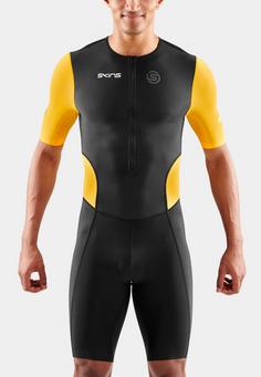 Rückansicht von Skins Brand S/S Triathlonanzug Herren black/zest