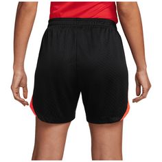 Rückansicht von Nike Dri-FIT Strike Fußballshorts Damen schwarz / neonrot