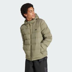 Rückansicht von adidas Helionic Stretch Hooded Daunenjacke Funktionsjacke Herren Olive Strata