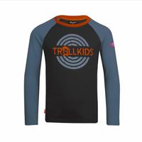 Trollkids Preikestolen Longshirt Kinder - Schwarz/Stahlblau/Getrocknete Chilis