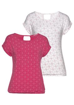 Lascana T-Shirt T-Shirt Damen pink, weiß