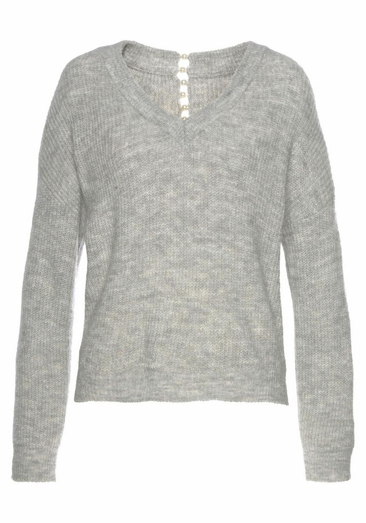 Lascana Lascana V-Ausschnitt-Pullover Strickpullover Damen - grau-meliert - 2 | SportScheck