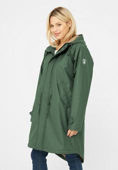 Rückansicht von Derbe Tidaholm Regenjacke Damen Kombu Green/Caramel