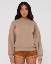 RUSTY SIGNATURE OVERSIZE CREW FLEECE Rundhalspullover Damen - Taupe