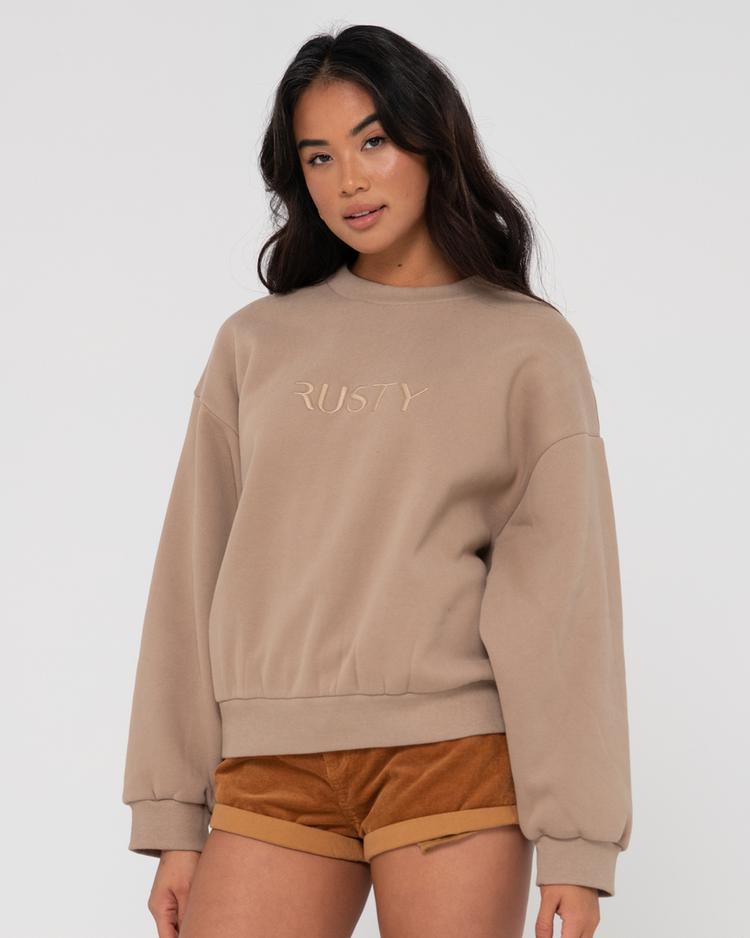RUSTY RUSTY SIGNATURE OVERSIZE CREW FLEECE Rundhalspullover Damen - Taupe - 1 | SportScheck