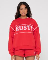 RUSTY LINE OVERSIZE CREW FLEECE Rundhalspullover Damen - Radiant Red