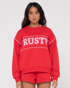 RUSTY LINE OVERSIZE CREW FLEECE Rundhalspullover Damen Radiant Red