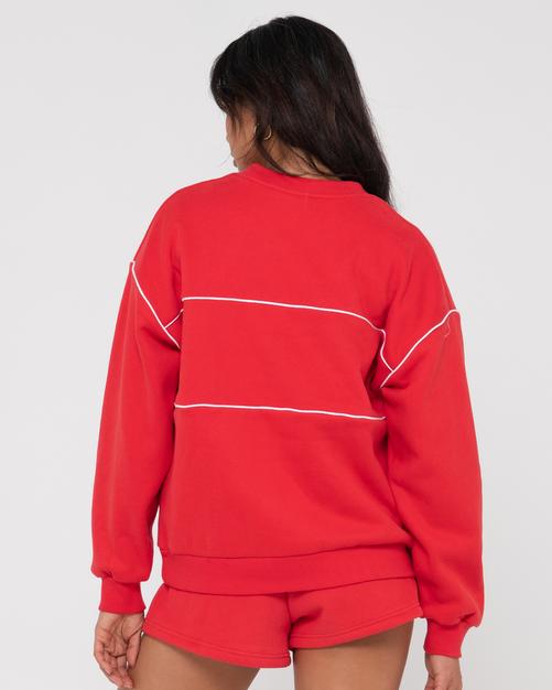 Rückansicht von RUSTY LINE OVERSIZE CREW FLEECE Rundhalspullover Damen Radiant Red