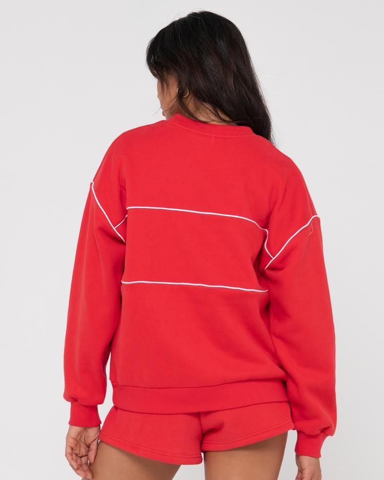 RUSTY RUSTY LINE OVERSIZE CREW FLEECE Rundhalspullover Damen - Radiant Red - 0 | SportScheck