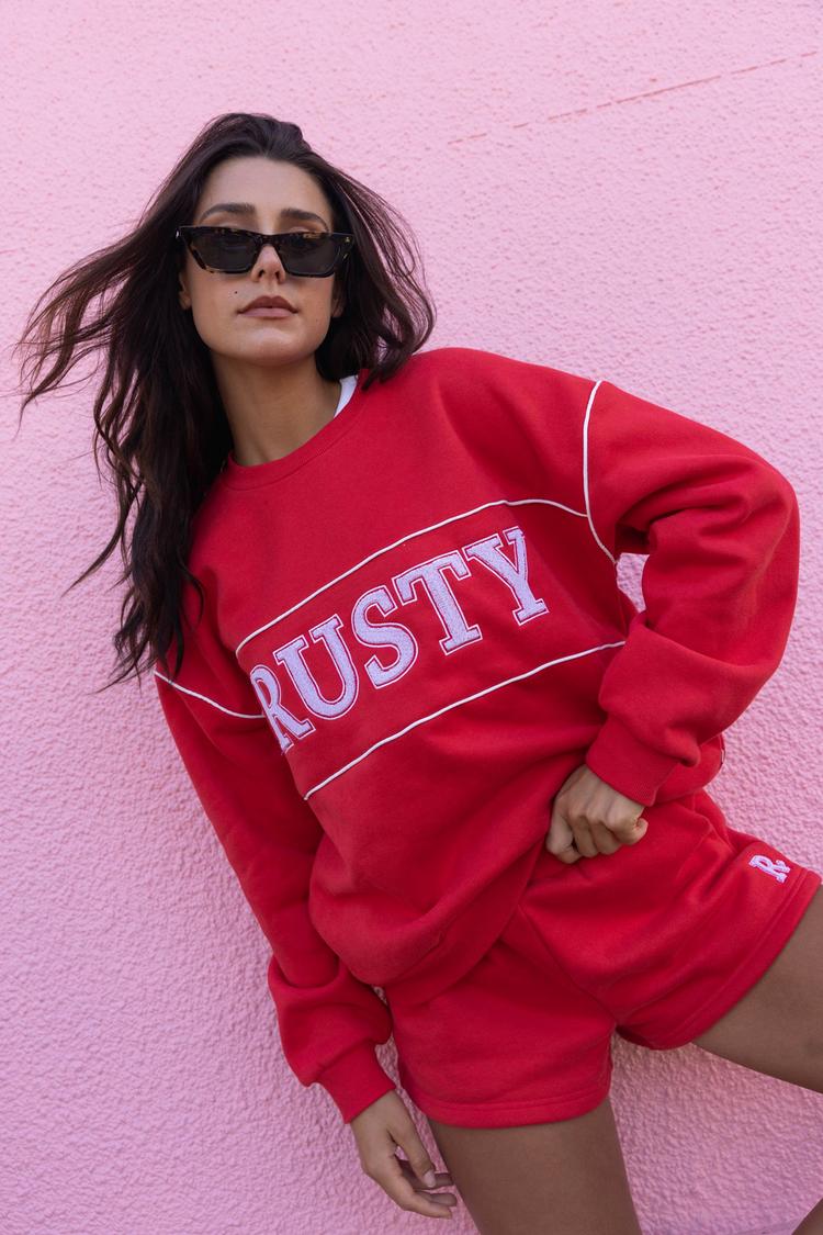 RUSTY RUSTY LINE OVERSIZE CREW FLEECE Rundhalspullover Damen - Radiant Red - 1 | SportScheck