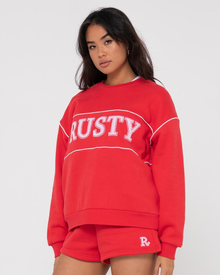 RUSTY RUSTY LINE OVERSIZE CREW FLEECE Rundhalspullover Damen - Radiant Red - 2 | SportScheck