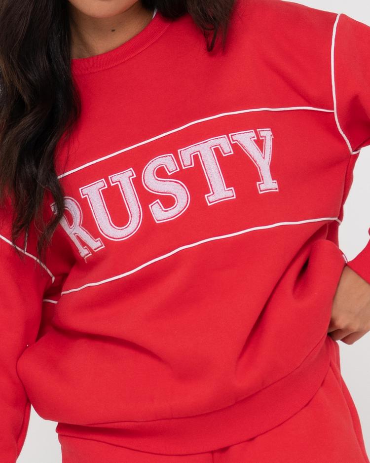 RUSTY RUSTY LINE OVERSIZE CREW FLEECE Rundhalspullover Damen - Radiant Red - 4 | SportScheck