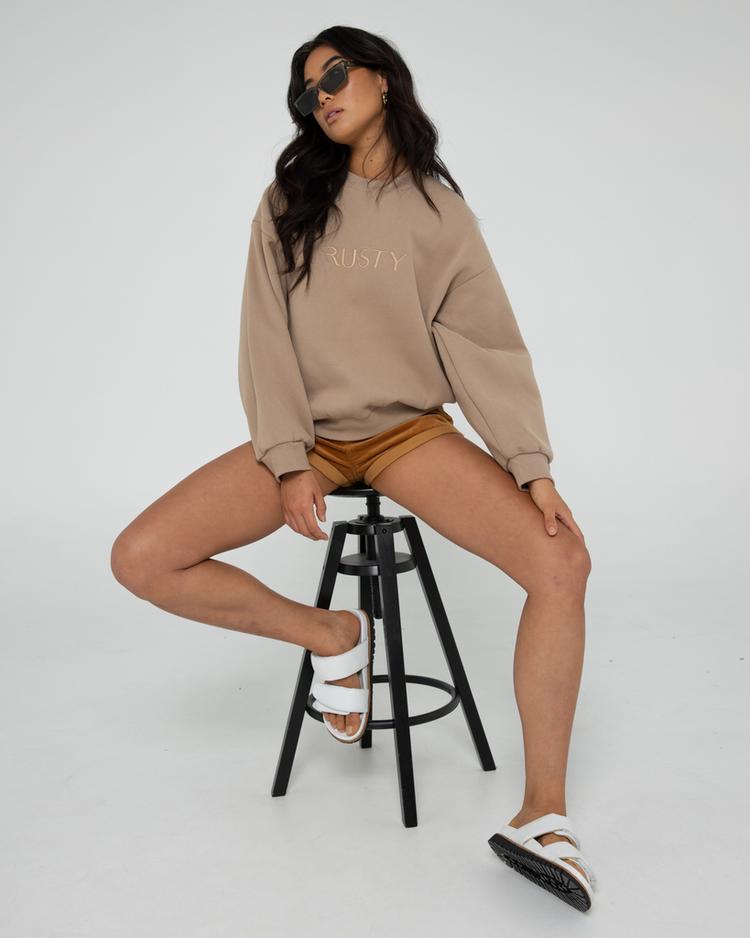 RUSTY RUSTY SIGNATURE OVERSIZE CREW FLEECE Rundhalspullover Damen - Taupe - 4 | SportScheck