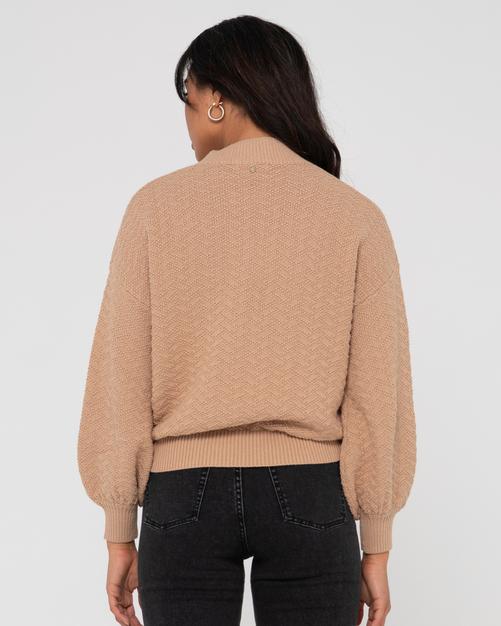 Rückansicht von RUSTY CARA CREW NECK KNIT Strickpullover Damen Taupe