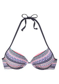 S.OLIVER Push-Up-Bikini-Top Bikini Oberteil Damen blau-rosé-gestreift