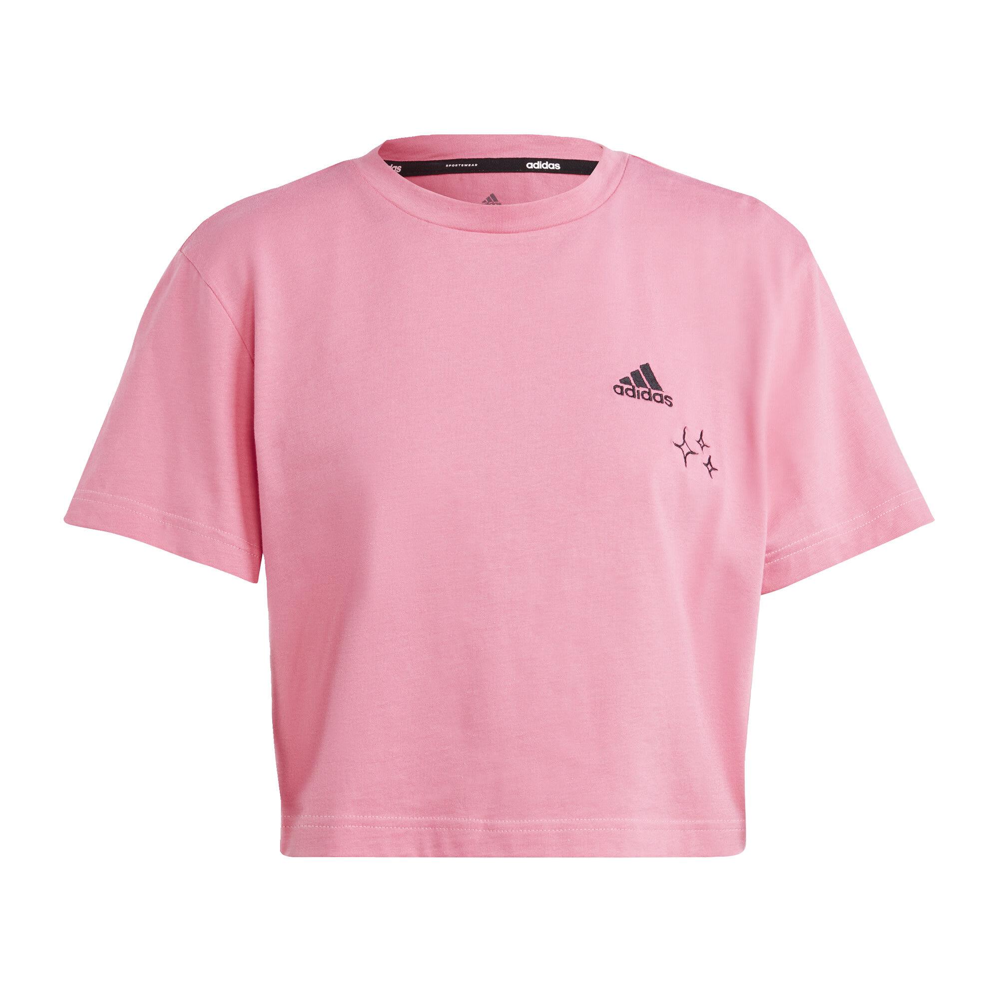 adidas Scribble Embroidery Crop-Shirt T-Shirt Damen Pink Fusion / Black